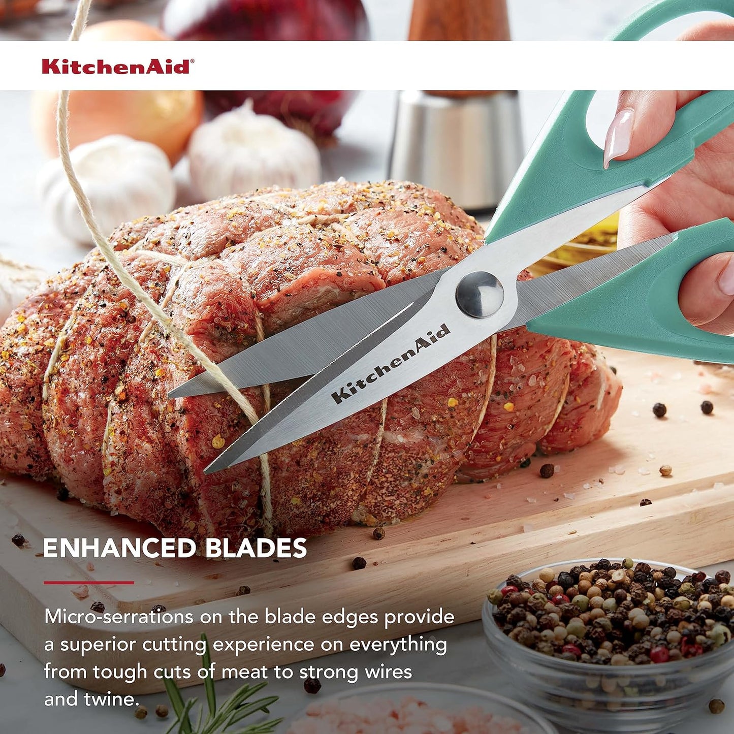 KitchenAid Kitchen Shears - Durable Stainless Steel Scissors with Soft Grip Handle | 8.72 Inch, Aqua Sky