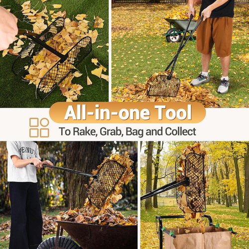 CAROD Leaf Grabber Rake - Lightweight Metal Gardening Tool for Effortless Leaf Collection | Long Handle Design