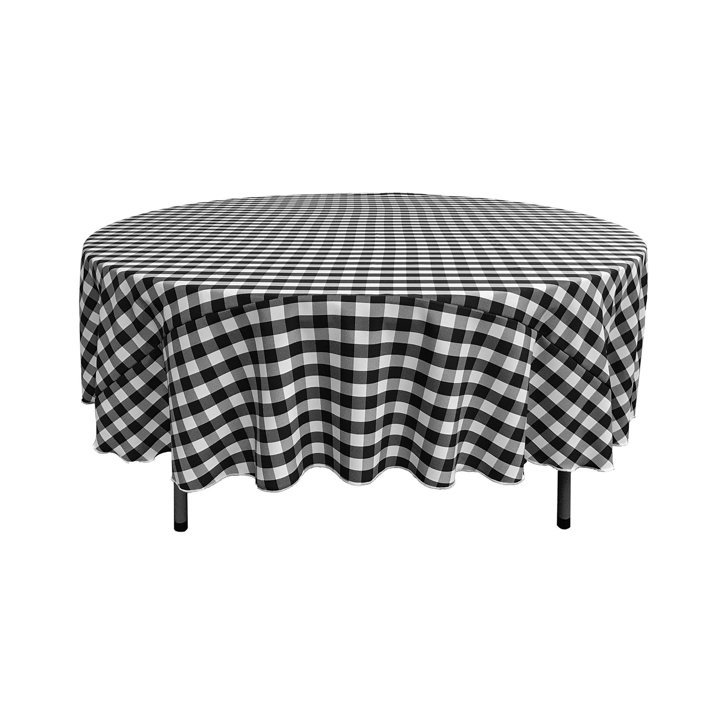 LA Linen TCcheck90R-BlackK24 Polyester Gingham Checkered Tablecloth, White & Black - 90 in. Round