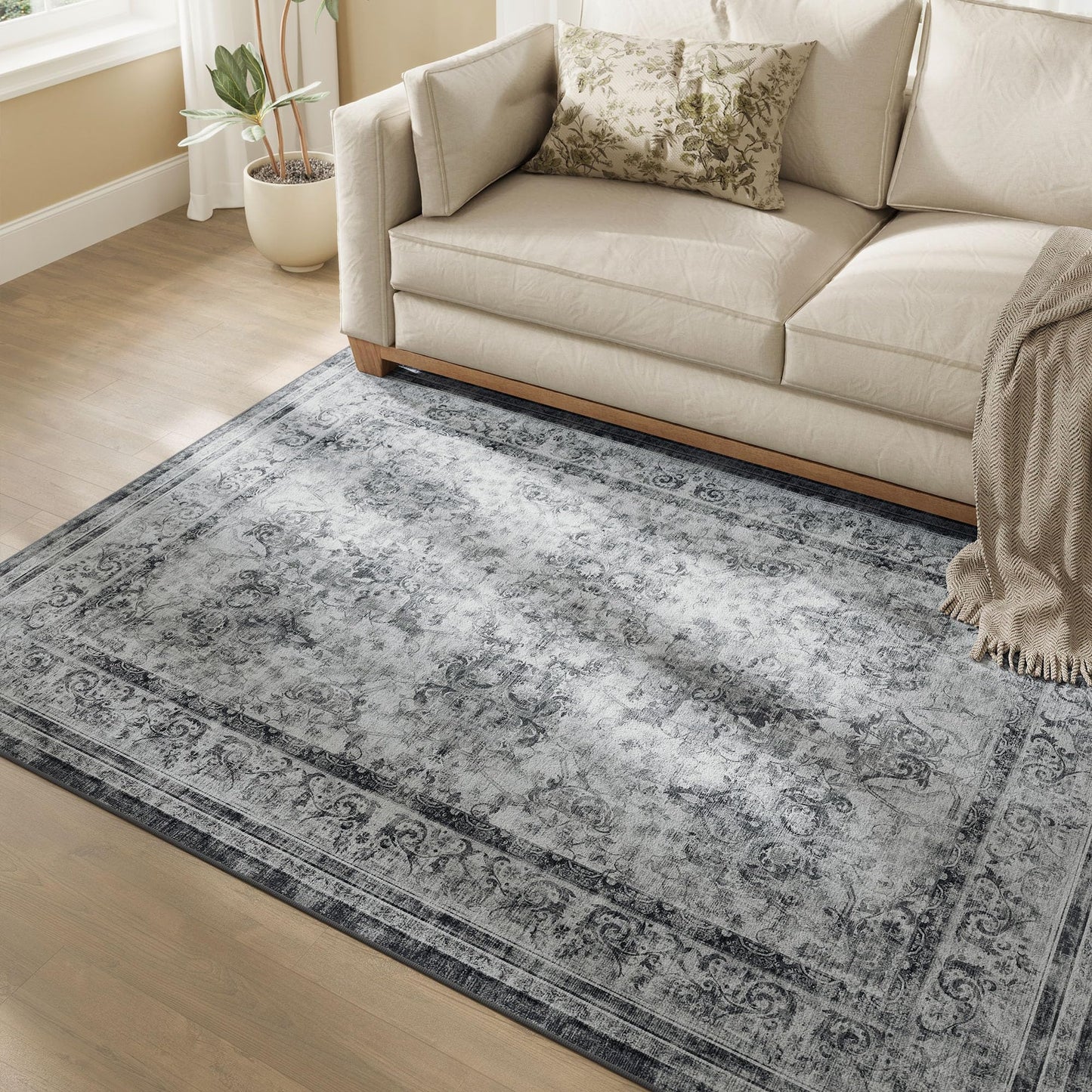 SONGMICS HOME Area Rug, 5x7 ft Living Room Rug, Non-Slip Carpet, Farmhouse Style Rug, Home Decor, for Bedroom, Kitchen, Entryway, Dining Room, Machine Washable, Dove Gray UTAR085G01