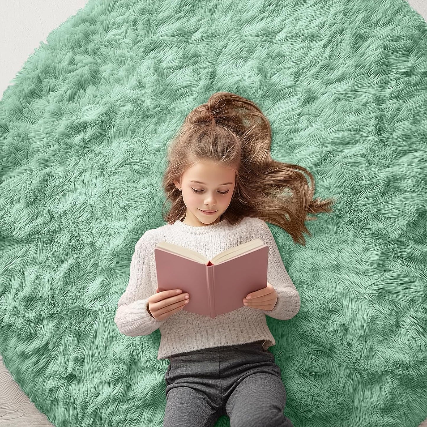 OLANLY Mint Green Round Rug - Soft & Fluffy 5 ft Circle Area Rug for Bedroom & Living Room Decor
