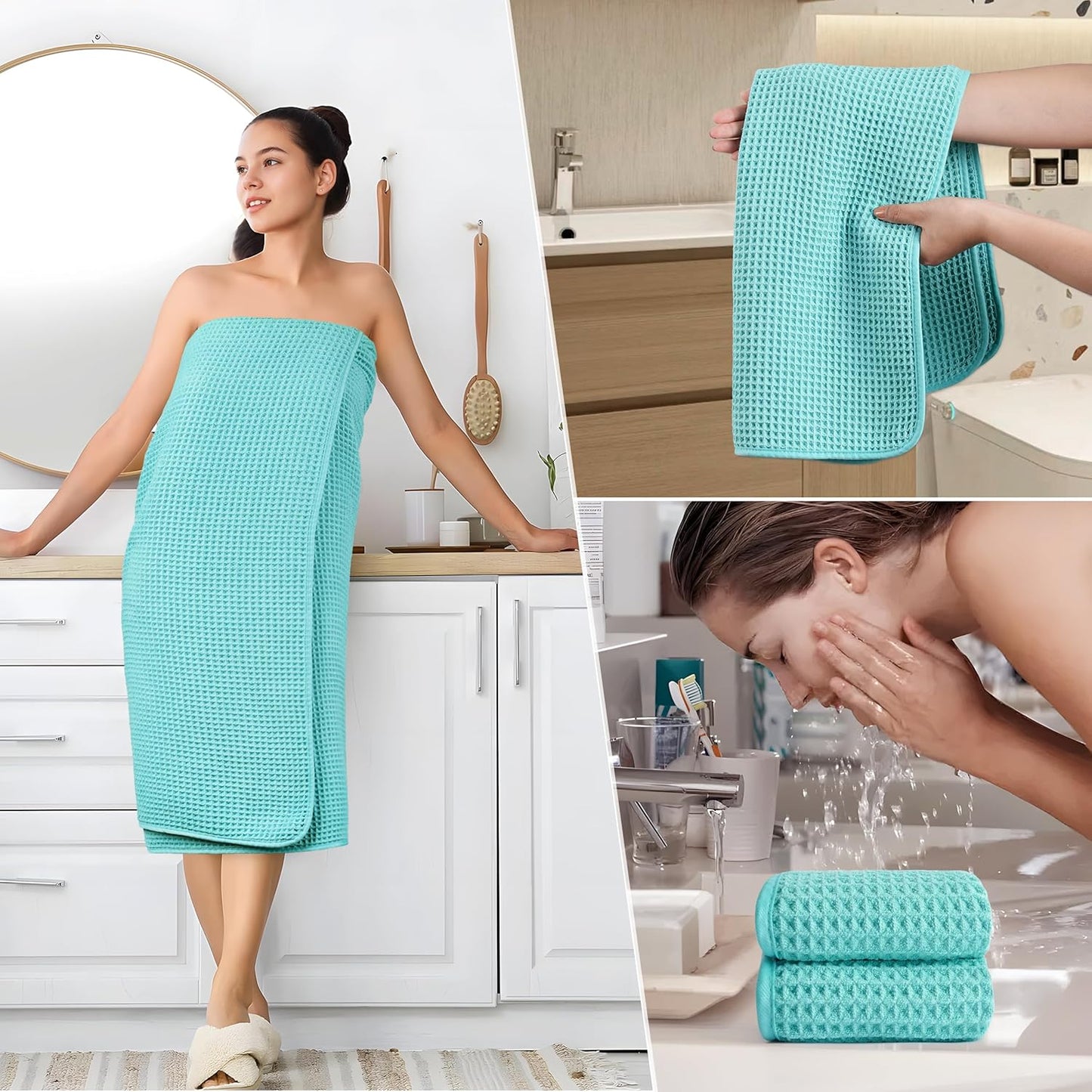 POLYTE Oversize Bath Towel Set - 6 Piece Quick Dry Microfiber, Lint Free | Waffle Weave, 430 GSM