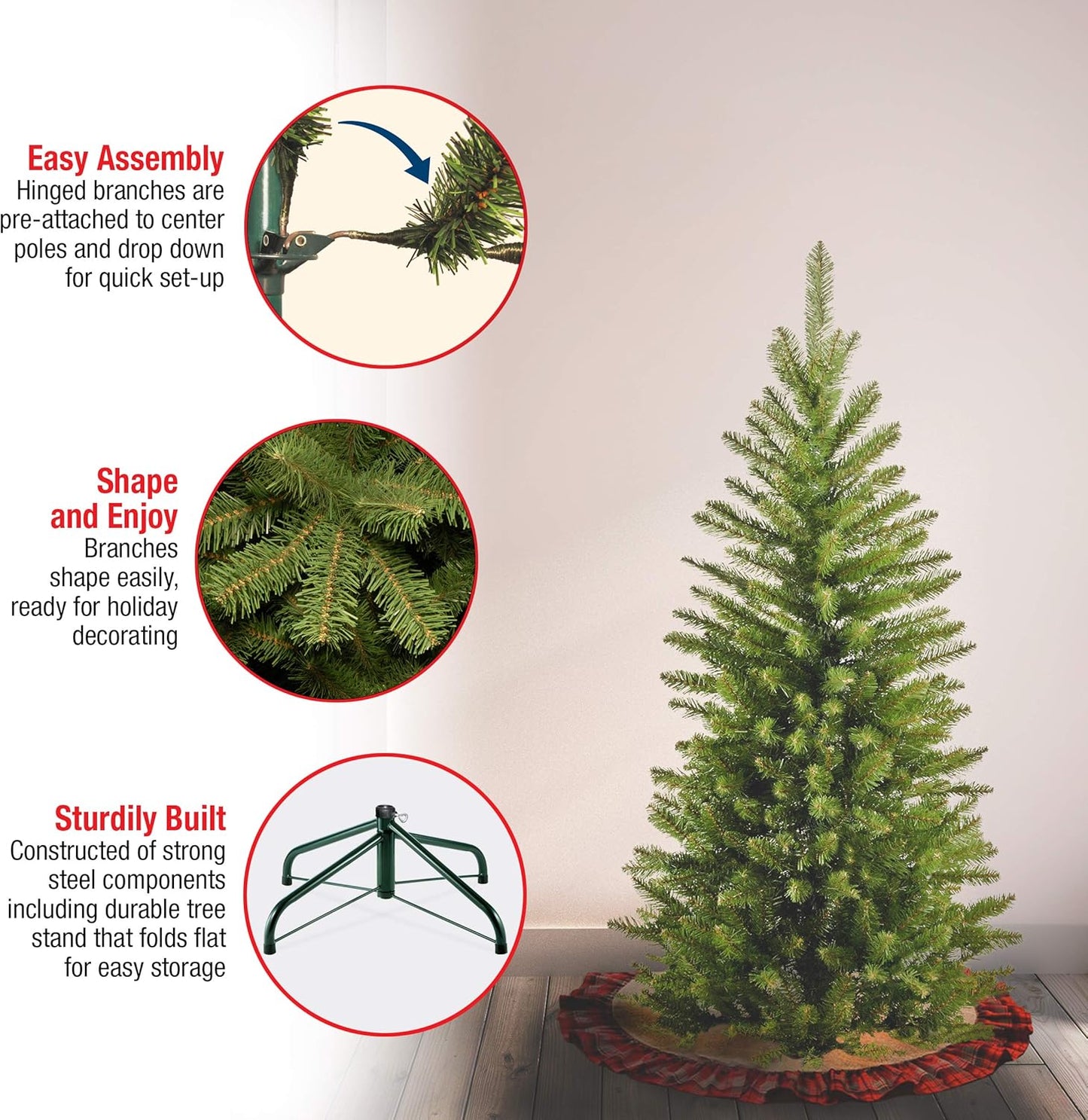 National Tree Company 4 Ft Slim Kingswood Fir Mini Christmas Tree - Unlit, 269 Tips, Green with Stand