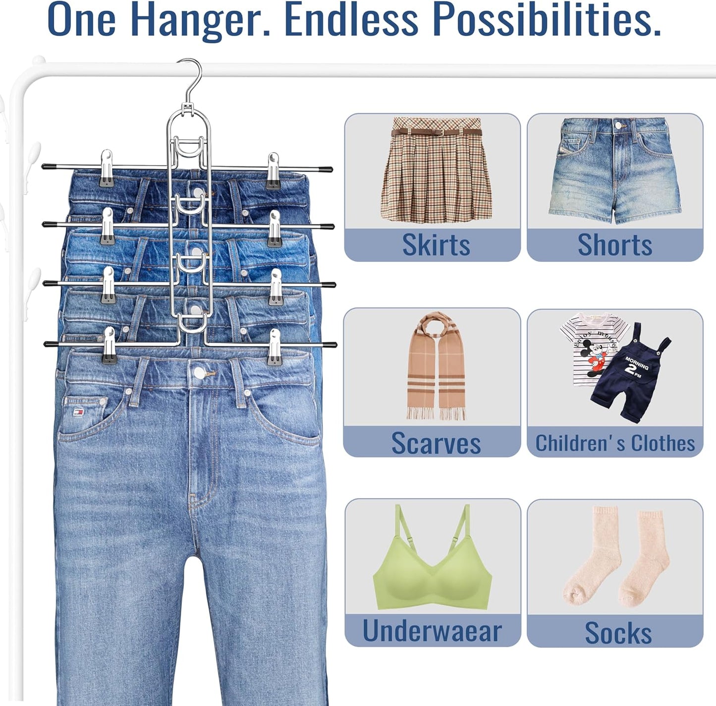 Skiennix Pants Hangers - Upgraded Detachable Space-Saving Hangers for Skirts & Trousers | Heavy-Duty Design