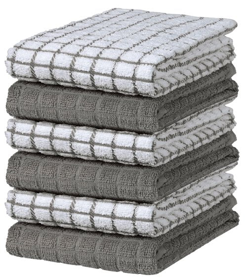 Bumble Kitchen Towels (6 Pack) | 16" x 28" | 100% Cotton Dish Towels for Kitchen | 380 GSM | Soft, Highly Absorbent & Durable Dish Towels with Hanging Loop | Gray