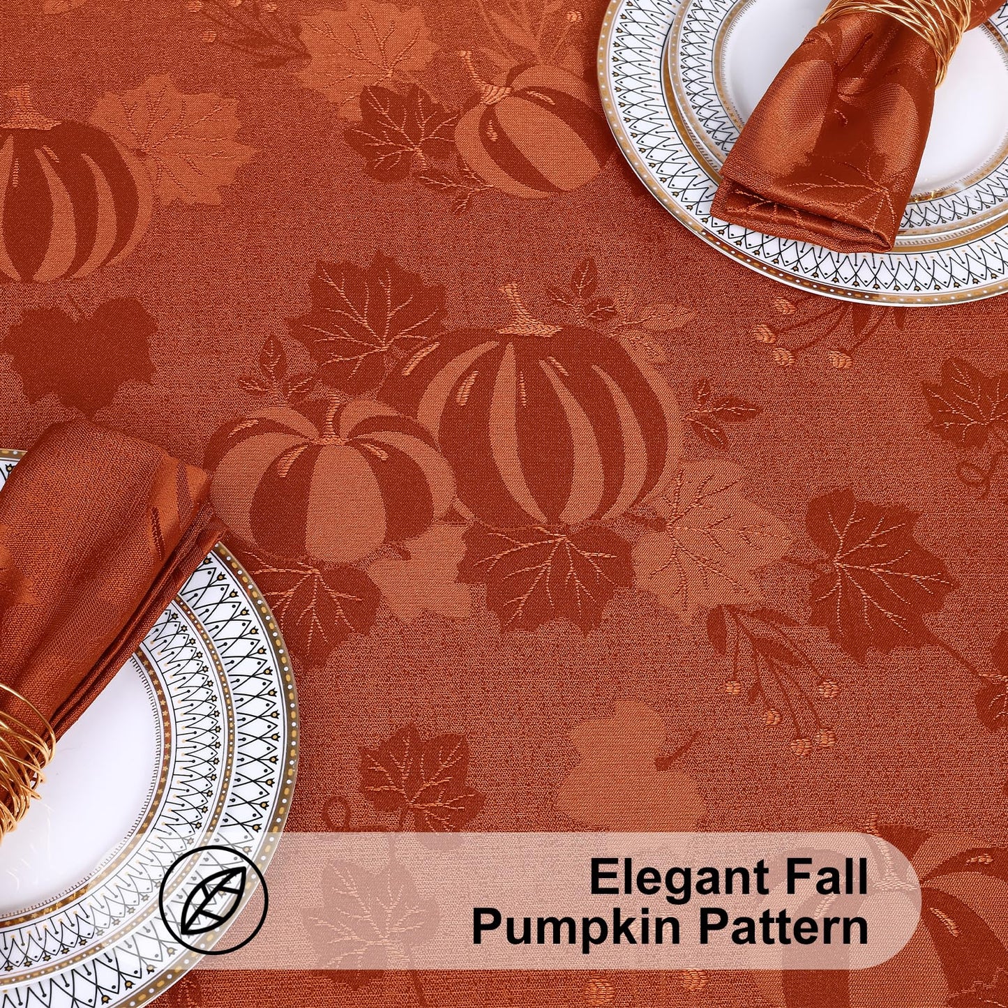 Smiry Rectangle Jacquard Tablecloth, Fabric Table Cover, 60x84 Inch, Rust