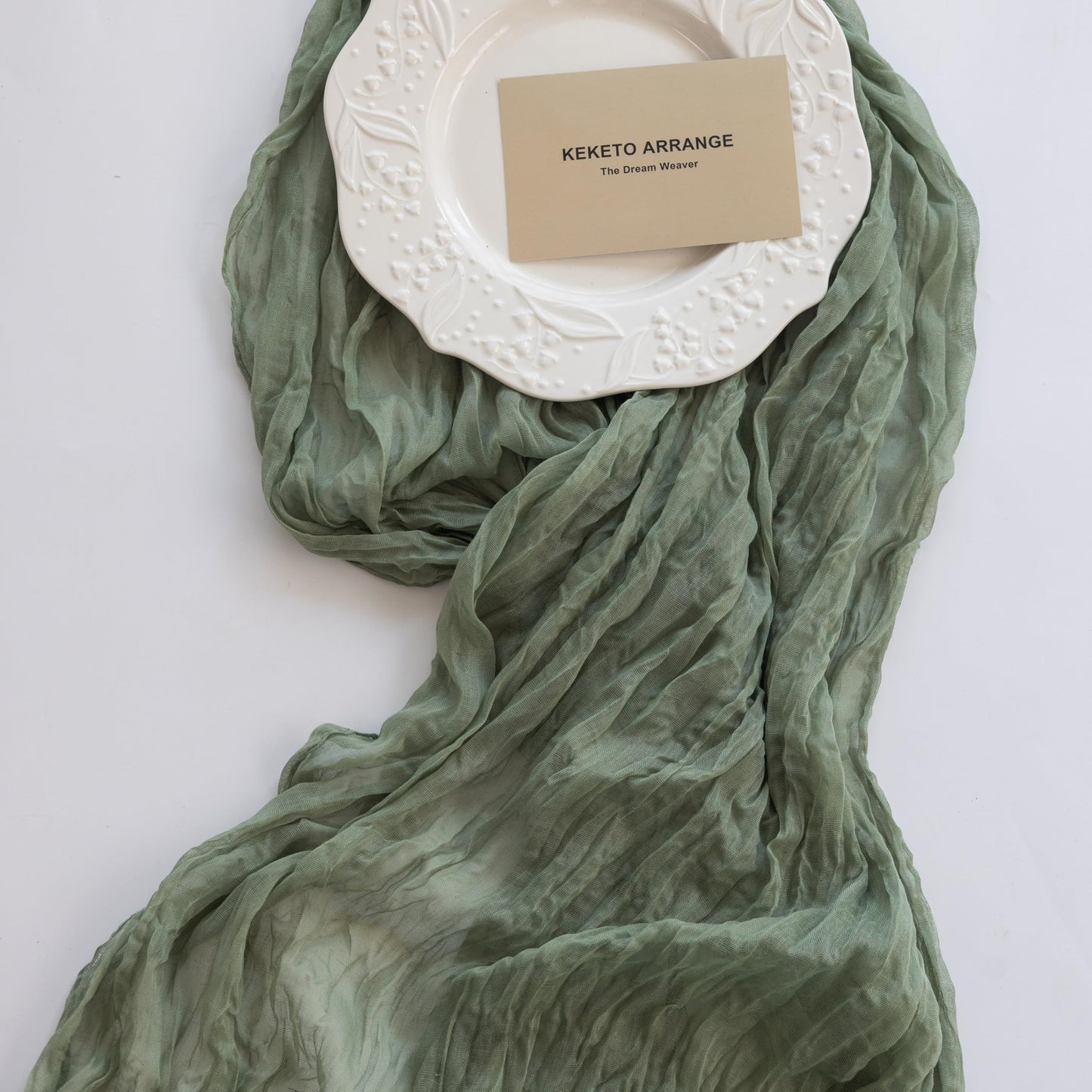 Keketoarrange Sage Green Table Runner Sheer French Country Decor Rustic Gauze Bali Yarn Cheesecloth 120 Inch 10 FT Cheese Cloth for Wedding Baby Bridal Shower Party Spring Summer Home Decorations