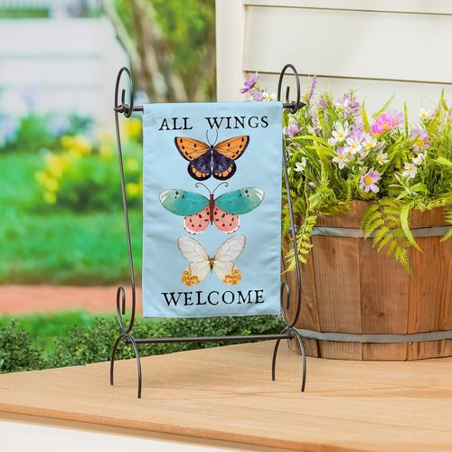 Evergreen Scroll American Garden Flag Stand - Premium Metal Holder for 12x18 Flags | Weatherproof Outdoor Decor