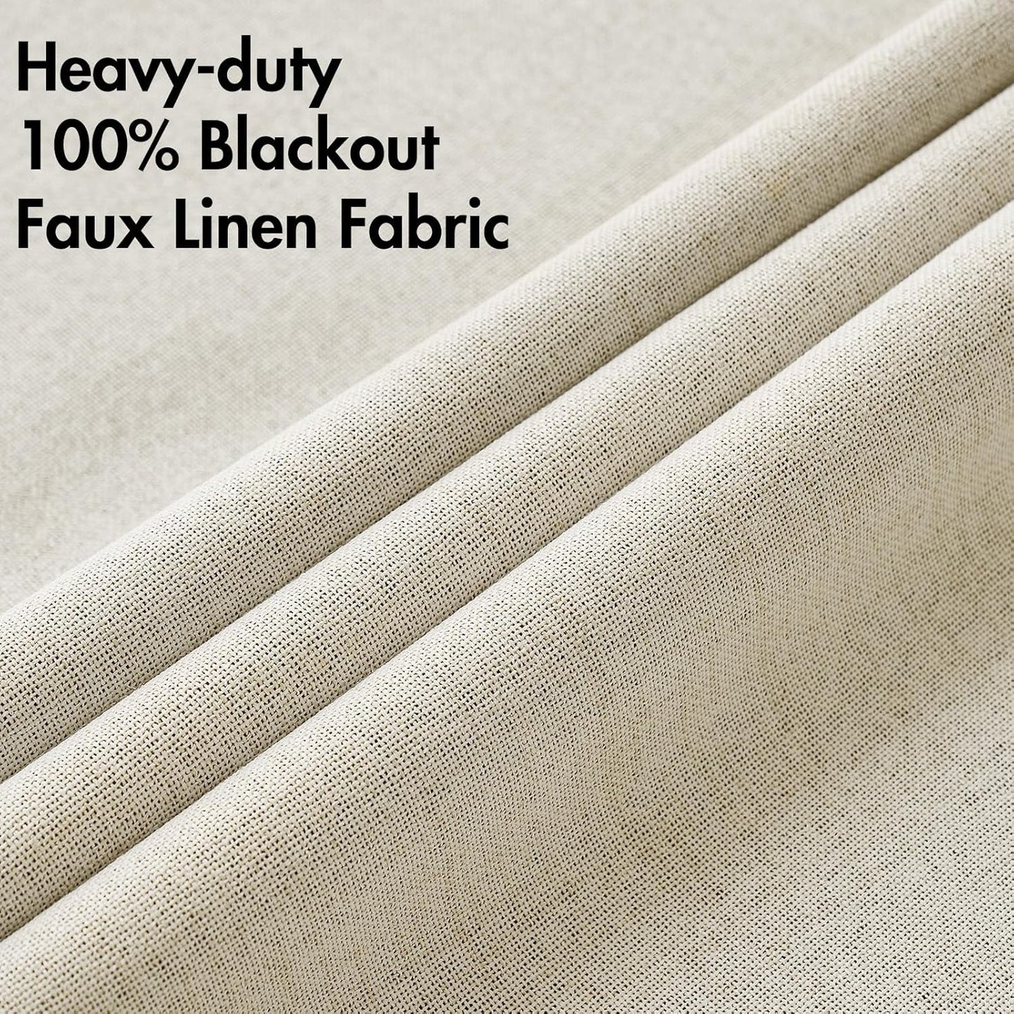 MIULEE 100% Blackout Linen Textured Curtains - Thermal Insulated Cream Drapes for Bedroom | 52 x 72 Inch (2 Panels)