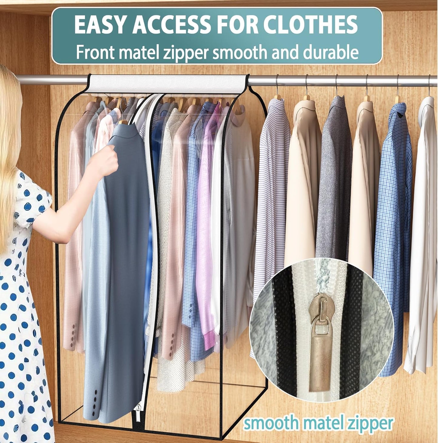 Liuoud 22” Garment Bags - Clear Hanging Clothes Covers for Closet Storage | 2 Pack, 60” Long