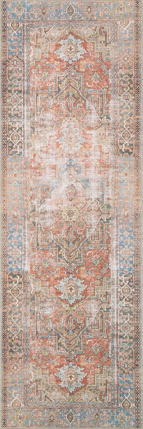Loloi Loren Collection Area Rug - Terracotta/Sky Design | 7'6" x 9'6" Size for Stylish Spaces