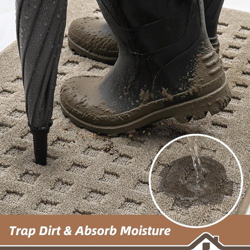 BEQHAUSE Dirt Trapper Door Mat - Absorbent Non-Slip Indoor Entrance Rug | 20" x 32", Beige