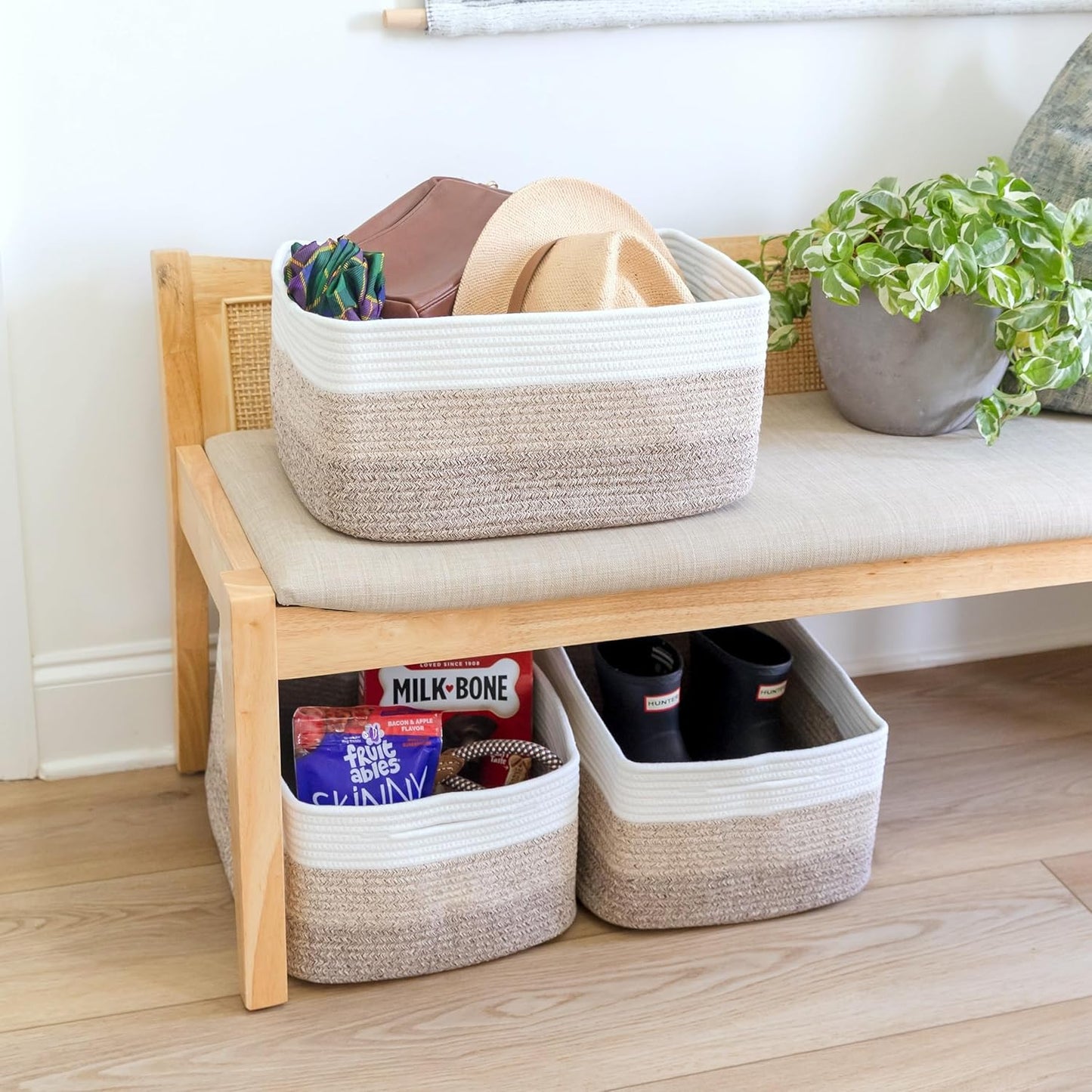 NaturalCozy Storage Baskets - 3-Pack Cotton Rope Woven Bins for Organizing | 16.8”x13”x7.6” | Ideal for Toys, Laundry, and More