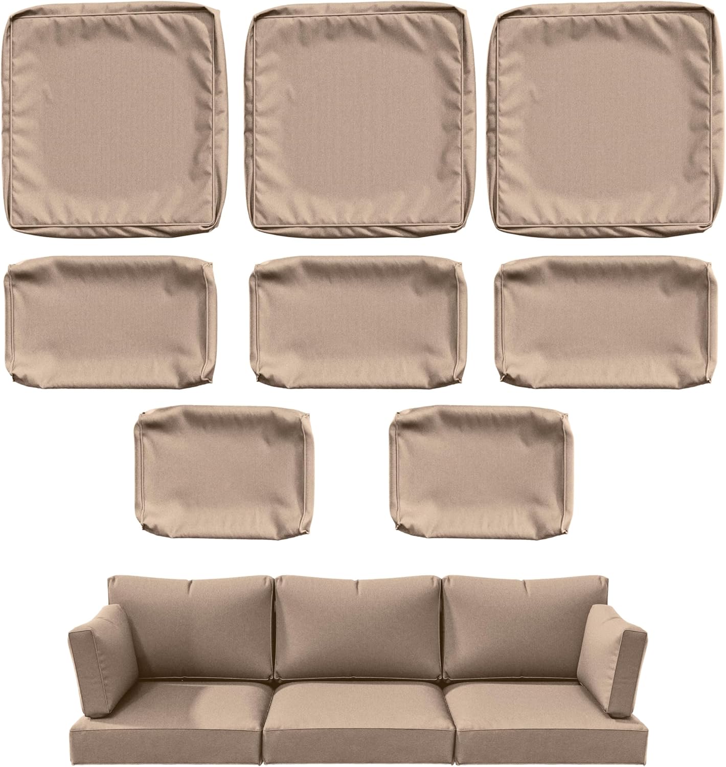 Skiennix Outdoor Patio Cushion Covers - Waterproof, Non-Slip, Zippered - 8 Pcs, Sand Color