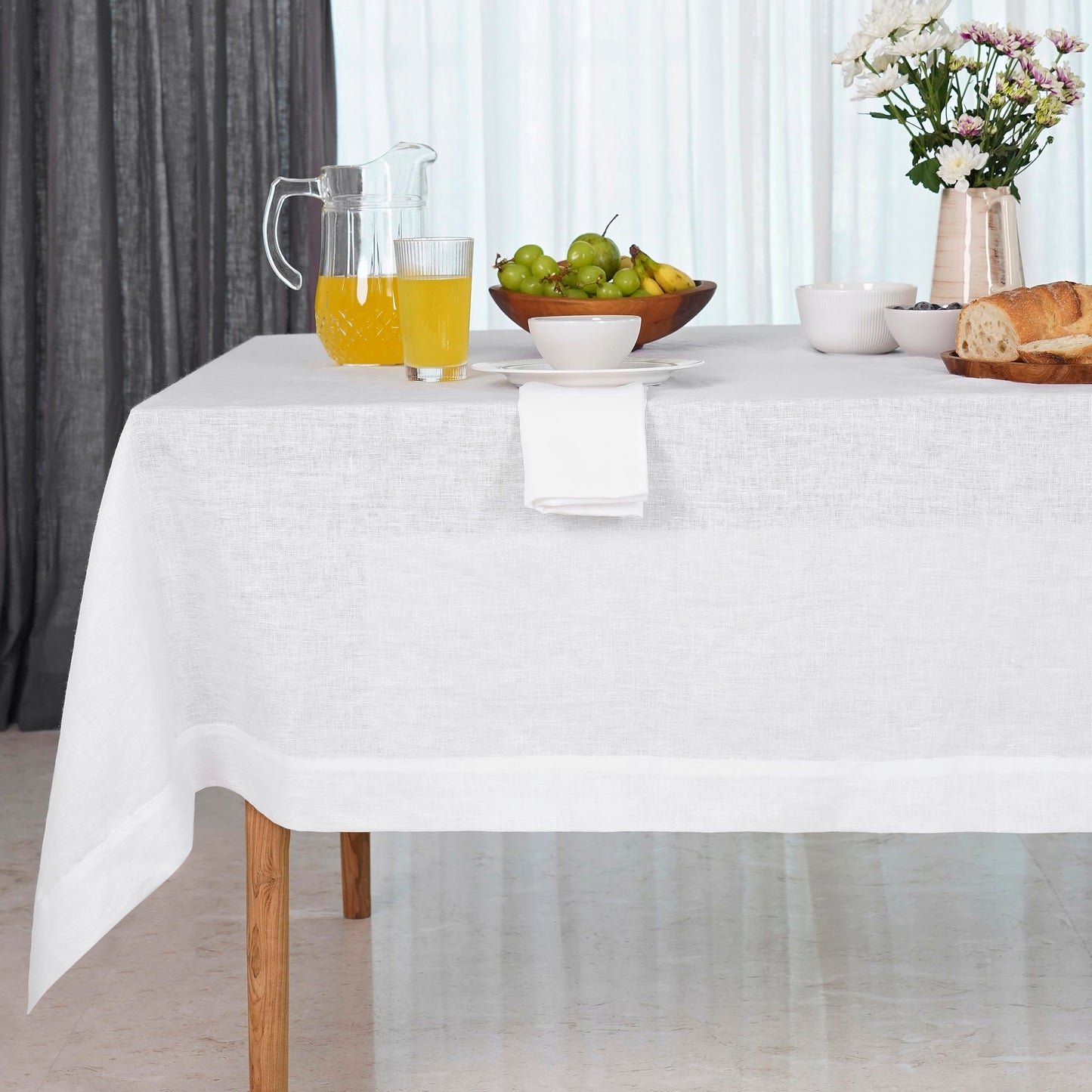 D'Moksha Homes White Linen Tablecloth 60 x 156 Inch - 100% Pure Linen Tablecloth for Rectangle Tables - Machine Washable Table Cloth for Mothers Day, Spring