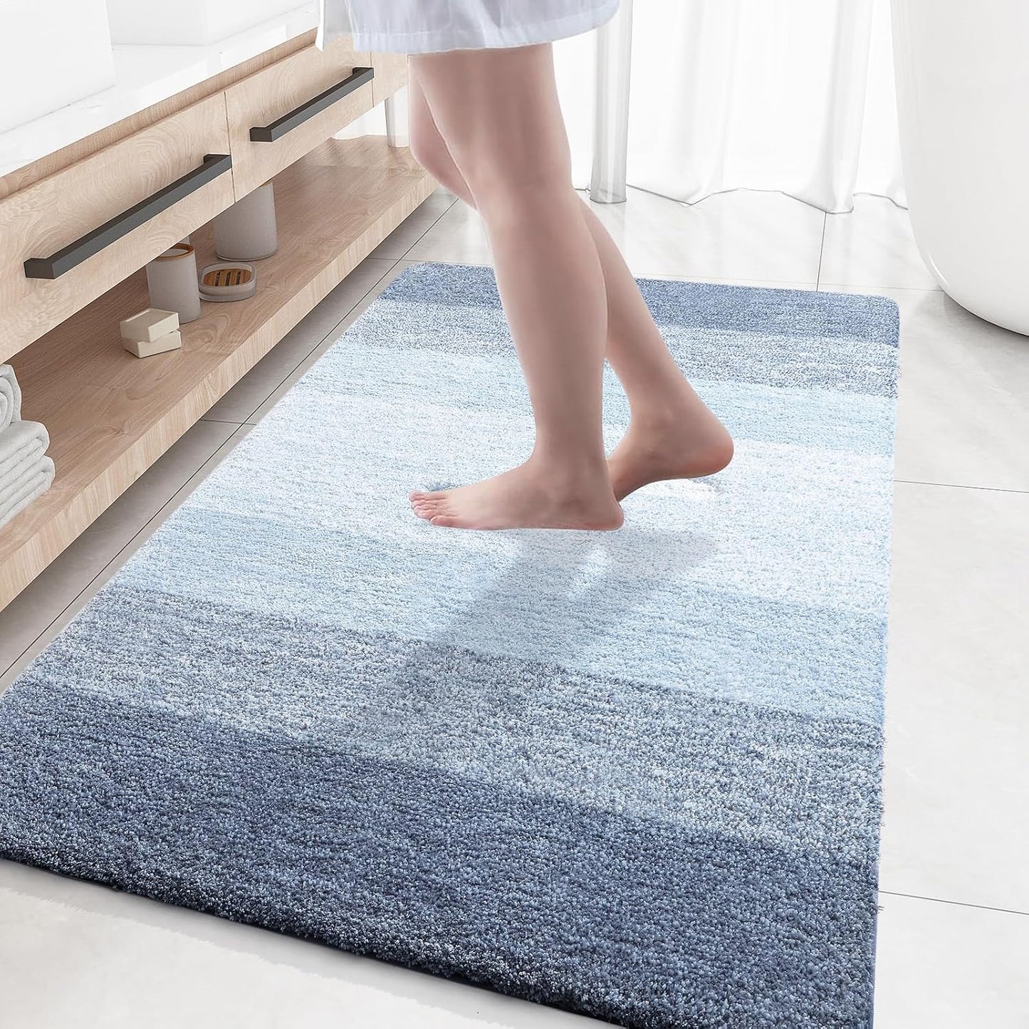 OLANLY Bathroom Rugs - Extra Soft Microfiber Mat | Quick Dry, Machine Washable, 59x35, Blue