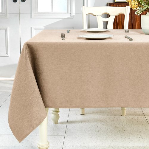 IVAPUPU Textured Linen Table Cloth for Rectangle Tables - Khaki Tablecloths Rectangular Waterproof Wrinkle Free Wipeable Dining Table Cover for Spring Wedding Birthday Kitchen Decor, 52 x 70 Inch