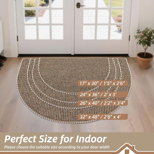 BEQHAUSE Dirt Trapper Door Mat - Non-Slip, Washable Half Circle Entrance Rug | 17" x 30", Taupe
