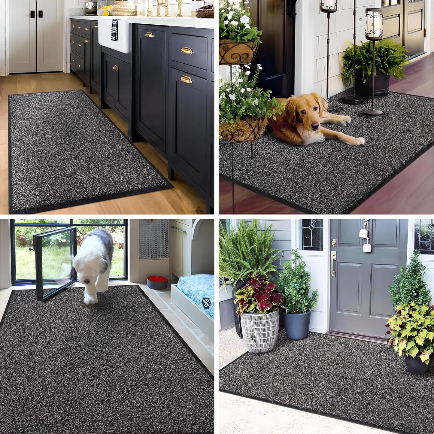 Mibao Welcome Mat - Non-Slip Waterproof Dirt Trapper Doormat | Durable Machine Washable, 29.5" x 17", Grey