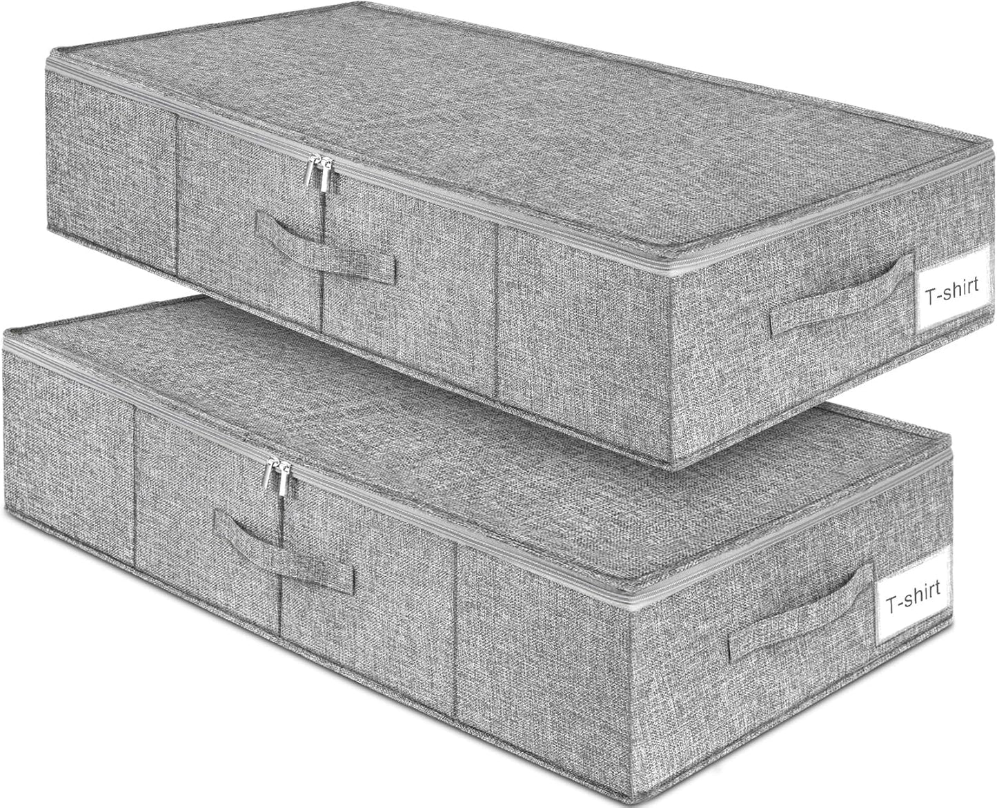 Under Bed Storage | Skiennix 2-Pack Foldable Storage Bags with Lids - Durable Clothes Organizer, Grey, 30x15x6.7 Inch