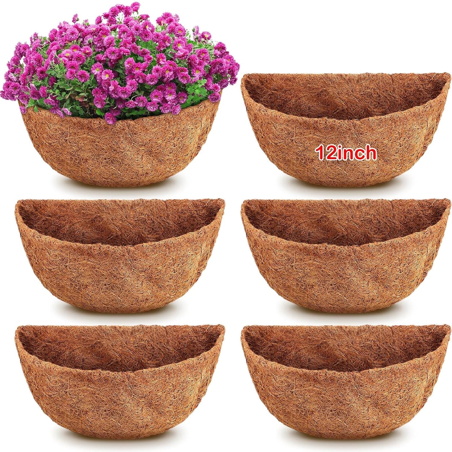Skiennix 12-Inch Half Round Coco Liner - Durable Coconut Fiber Replacement for Hanging Baskets