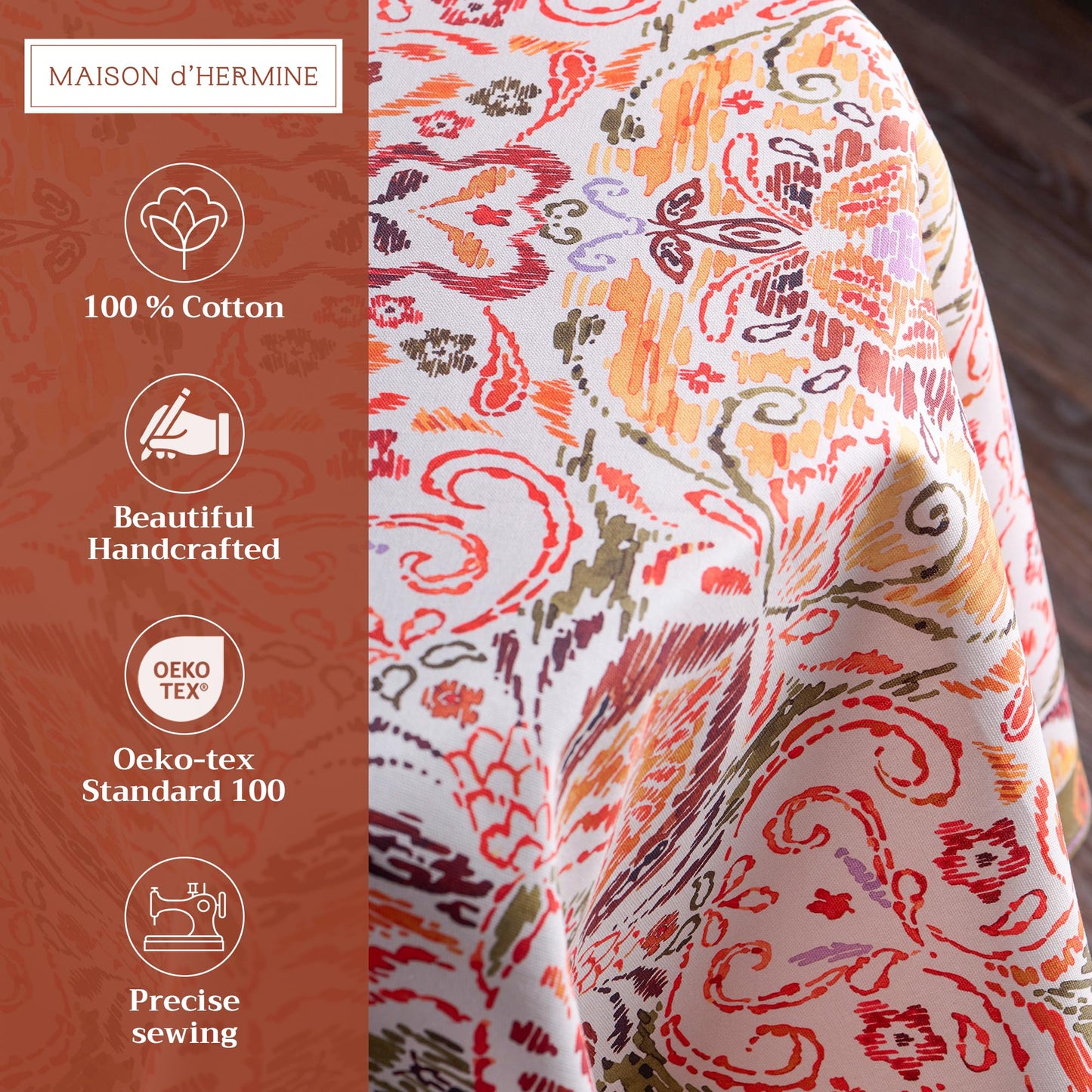 Maison d' Hermine Table Cloth Round Table 100% Cotton 69 Inches Fall Tablecloth Reusable Everyday Use for Thanksgiving Christmas Decorations Dining Farmhouse Party (Damask)