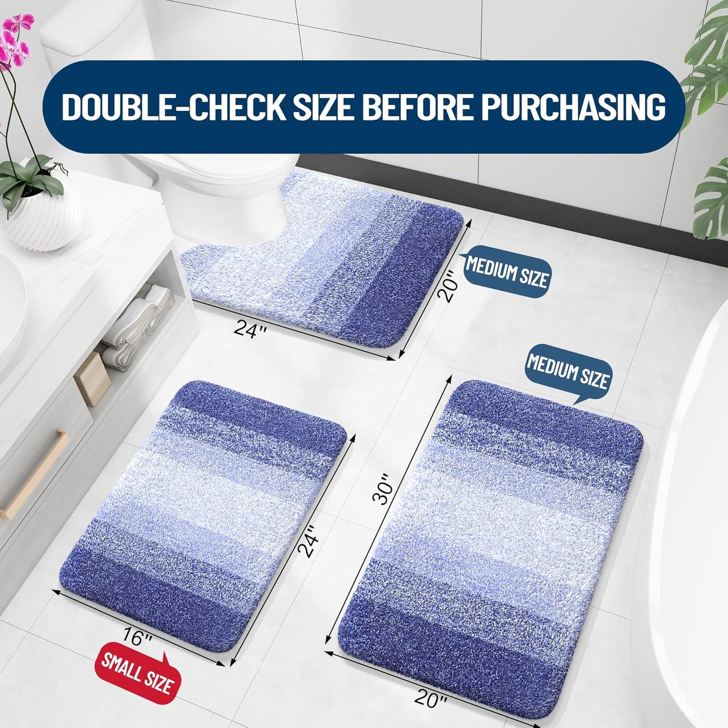 OLANLY Large Bathroom Rugs - Extra Soft Absorbent Microfiber Mat | Quick Dry, Machine Washable, 45x27, Blue-Violet