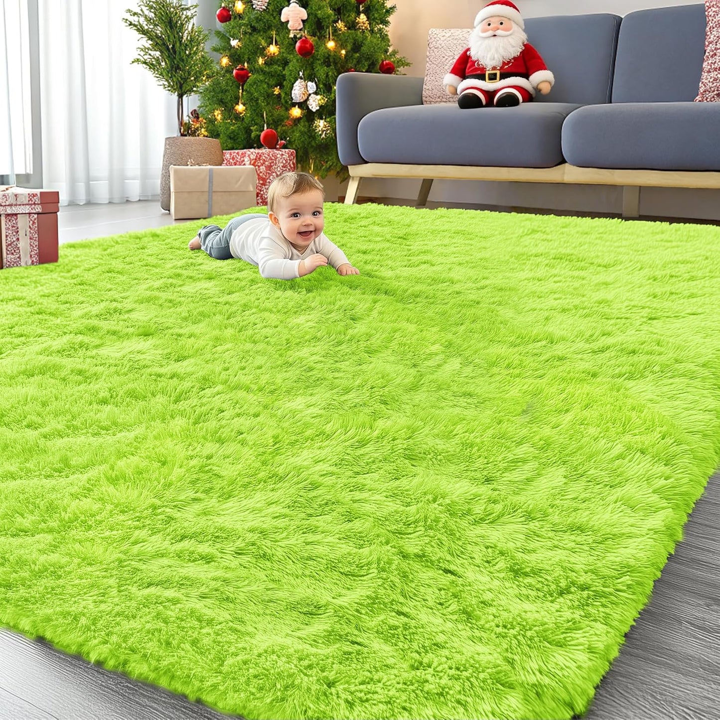 OLANLY Large Area Rug - Soft Fluffy Shaggy Indoor Carpet for Living Room & Bedroom | 9x12, Lime Green