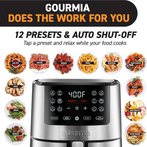 Gourmia 4-Qt Digital Air Fryer - Guided Cooking & Easy Clean Stainless Steel Design