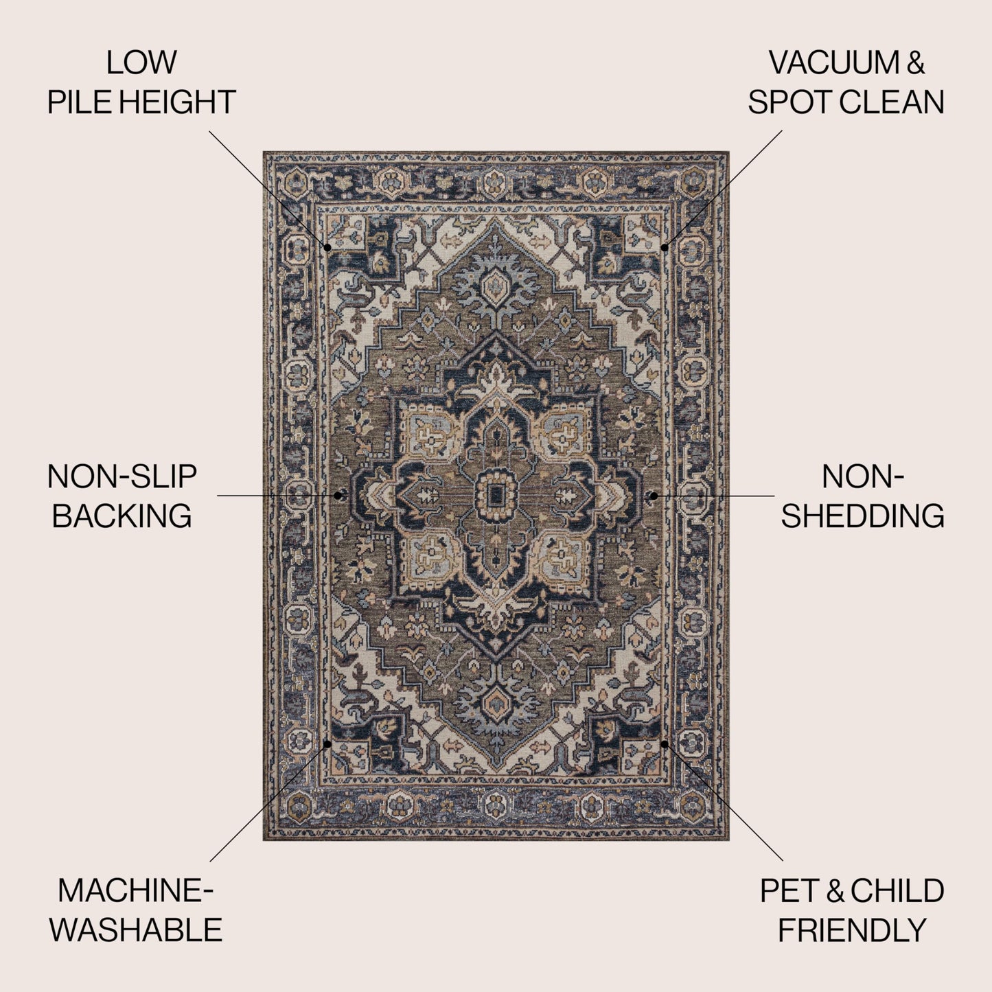 JONATHAN Y WSH105C-4 Cirali Ornate Large Medallion Machine-Washable Green/Navy/Cream 4 ft. x 6 ft. Area Rug, Easy to Clean, Non-Shedding for Home, Kitchen, Living Room, Bedroom, Dining Room