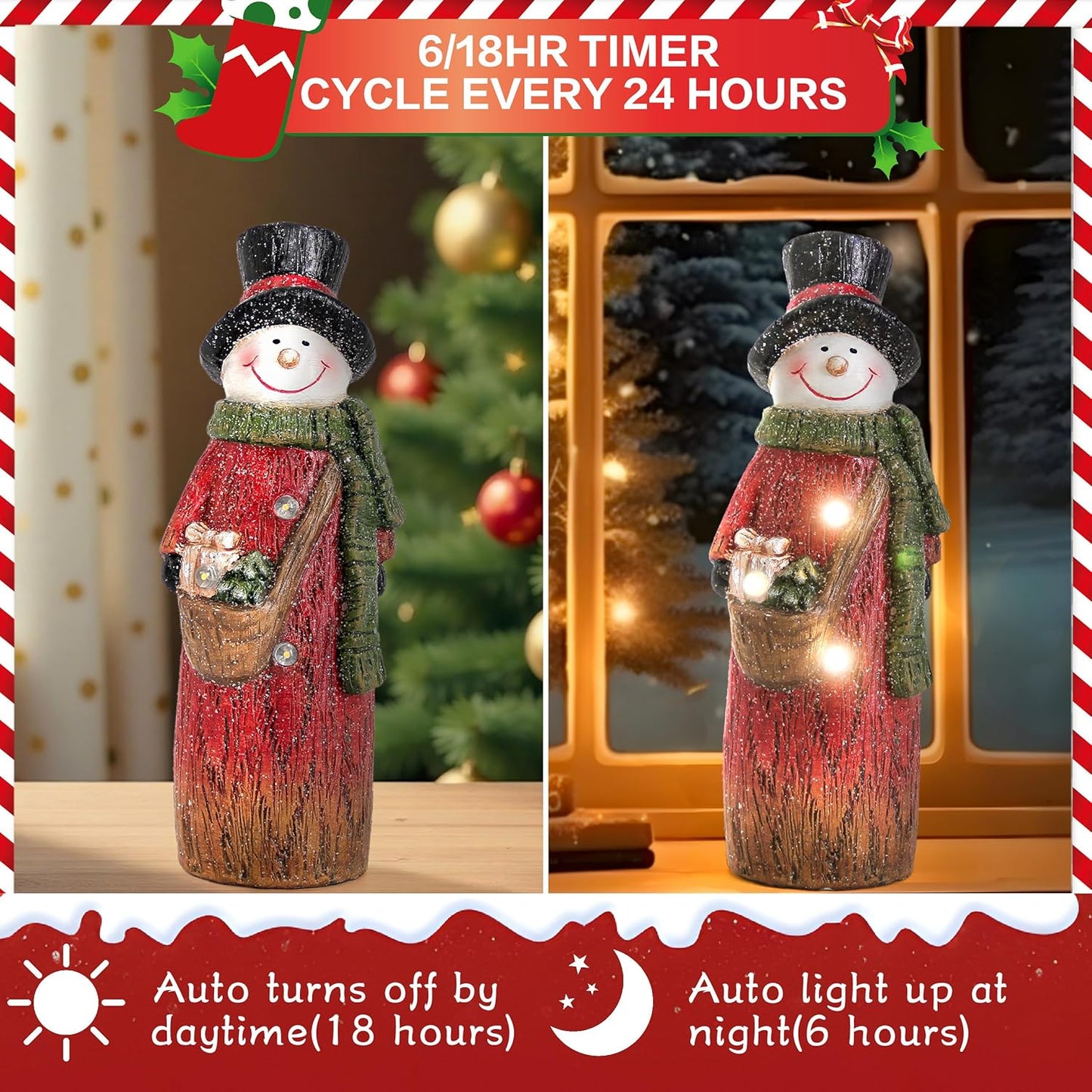 Smadeer Christmas Snowman Decoration - LED Light-Up Resin Figurine | 9.8 Inch Holiday Table Decor