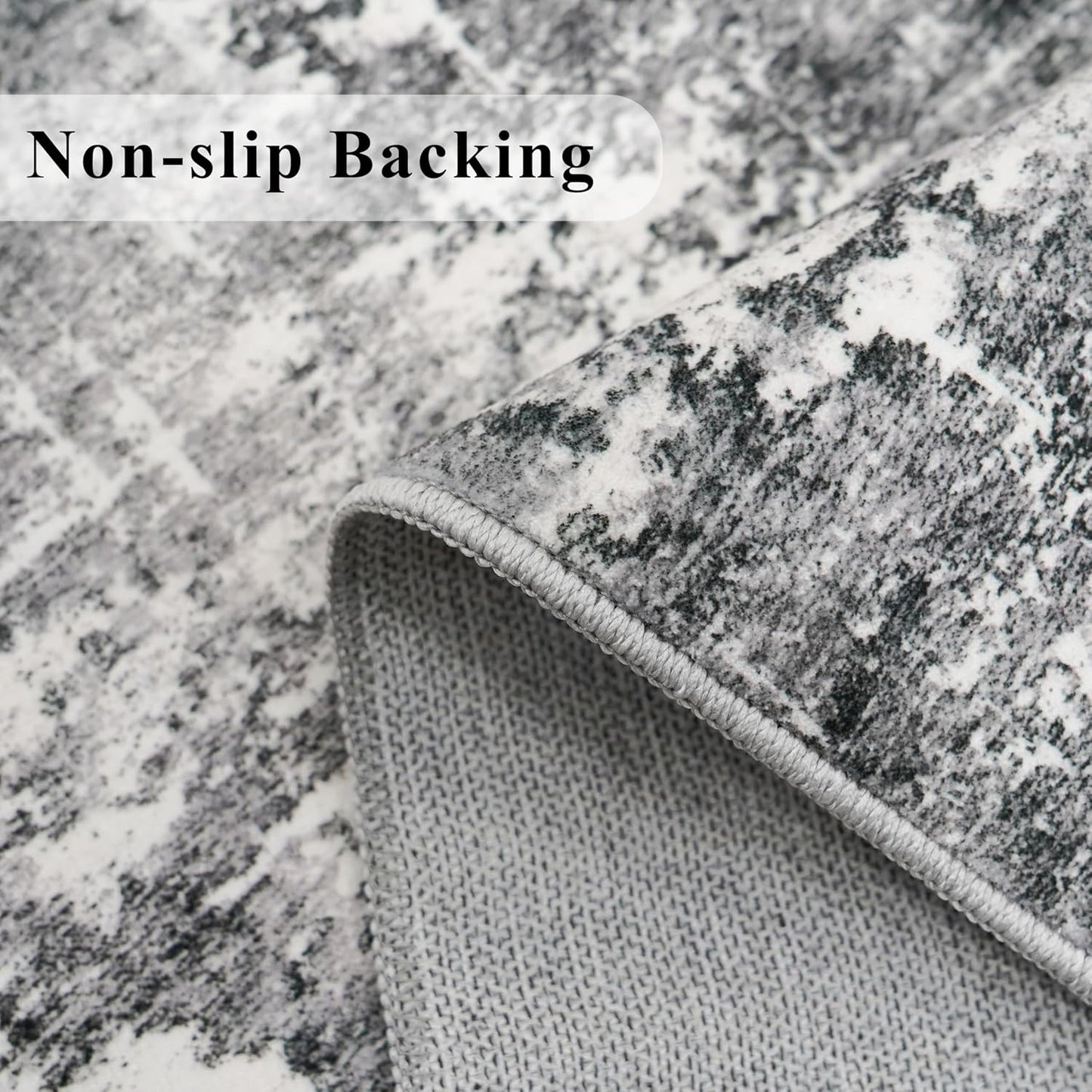 Skiennix Washable Kitchen Area Rug - Soft Non-Slip Abstract Runner for Living Room & Bathroom | 2x10 ft, Black/Grey