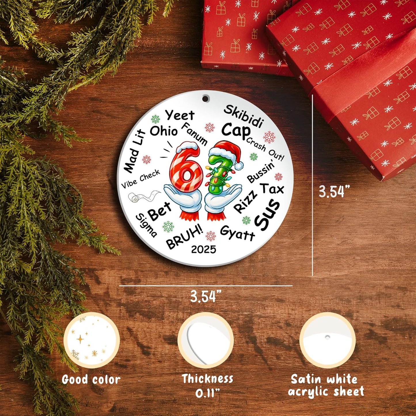 67 Meme Christmas Ornament 2025 - Funny Double-Sided Viral Gen Z Slang Decoration | Hilarious Gift for Teens