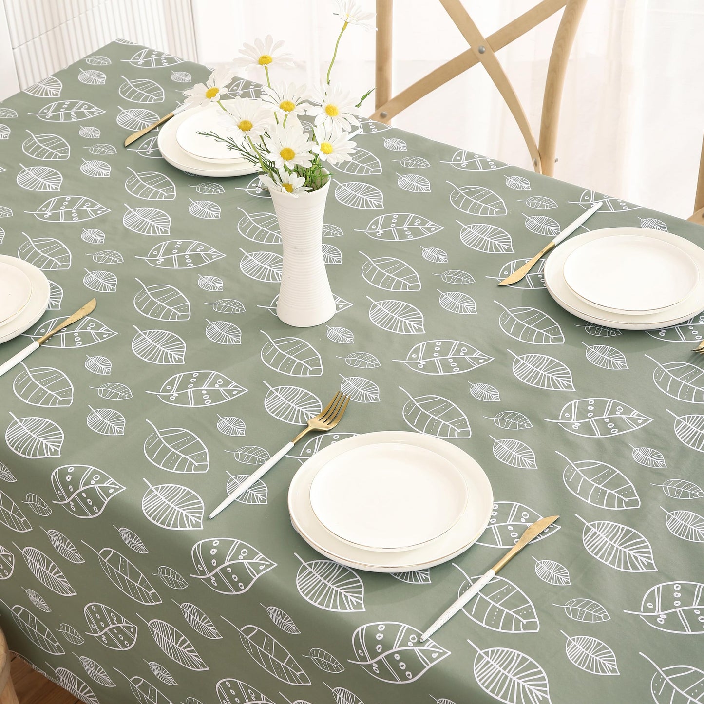 Walrus Heavy Duty Vinyl Tablecloth with Flannel Backing Waterproof Oil-Proof Plastic Table Cloth Stain-Resistant Wipeable Rectangle or Square Table Cover for Indoor and Outdoor (Leaf, 54X54 Inch)