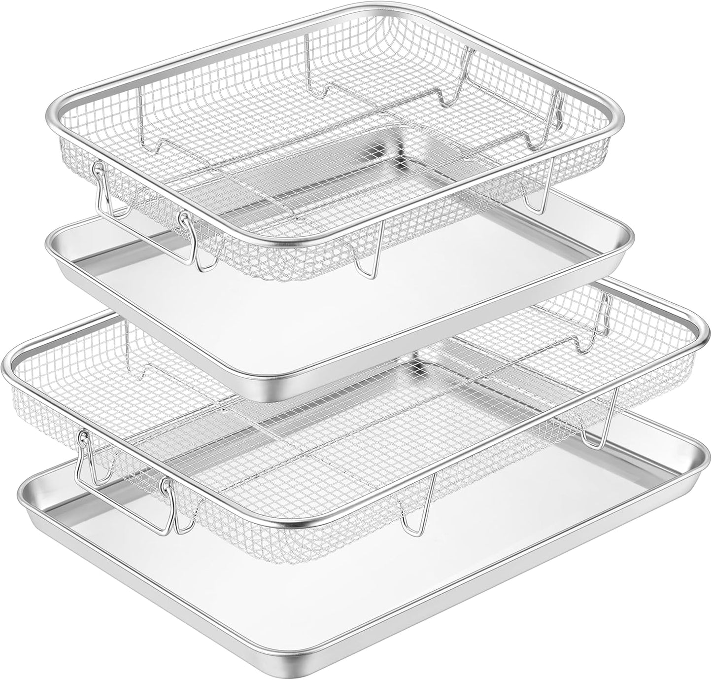 TeamFar Air Fryer Basket Set - Stainless Steel Oven Racks with Baking Pan | 16”x12” & 12.5”x9.6”