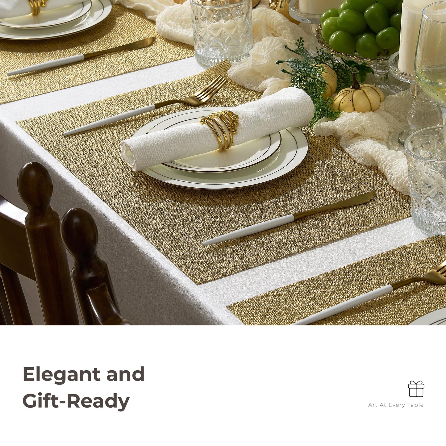 Leetaltree Gold Placemats Set of 24 - Heat Resistant Non-Slip Place mats for Dining Table, Washable Durable PVC Vinyl Woven Table Mats(Luxury Gold, 24)