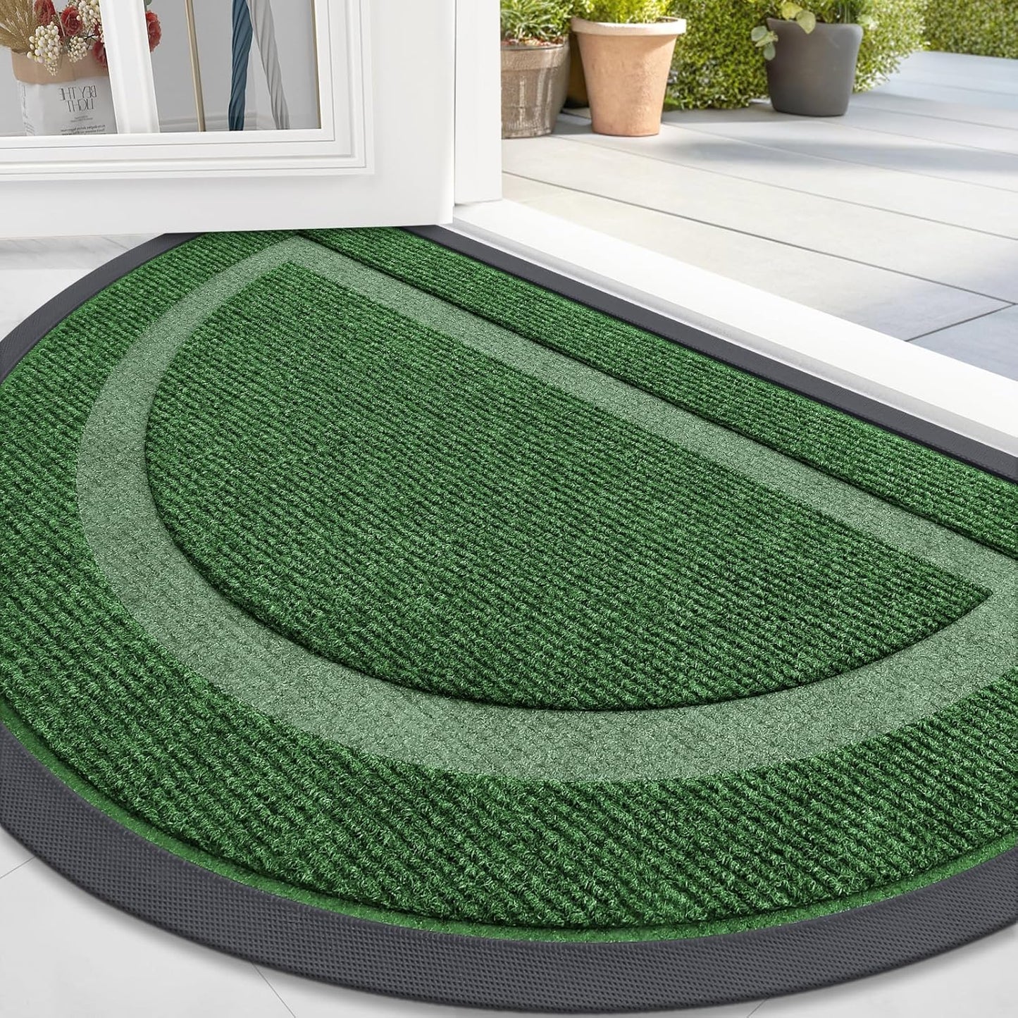 OLANLY Half Circle Door Mat - Waterproof All-Season Welcome Mat | Sturdy Natural Rubber, 47x23, Green