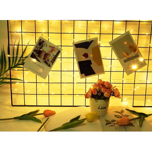 Cynzia Photo Clip Lights USB Powered - 100 LED Fairy String With 50 Clear Clips, Silver Wire for Pictures Hanging, Photo Wall, Wedding Party, Christmas Decor