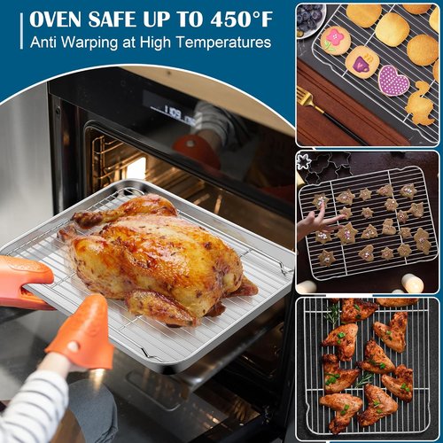 E-far Baking Sheet Set - Large Stainless Steel Cookie Sheets with Cooling Racks | Non-Toxic & Heavy Duty, 18 x 13 x 1 Inch