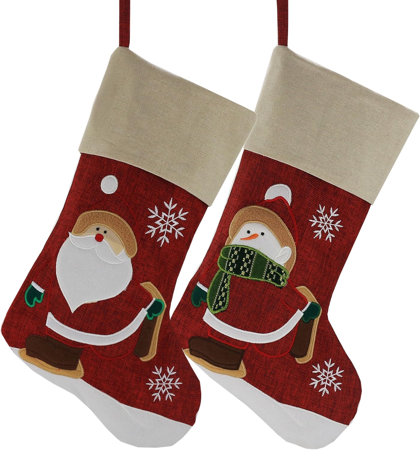 Classic Christmas Stockings Set of 2 - Santa & Snowman 17-Inch Holiday Decor