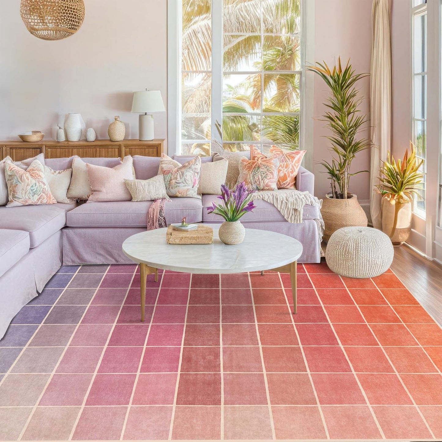 Skiennix Ombre Pink & Orange Area Rug - Washable, Non-Slip 5x7 for Living Room, Kids' Playroom & Bedroom