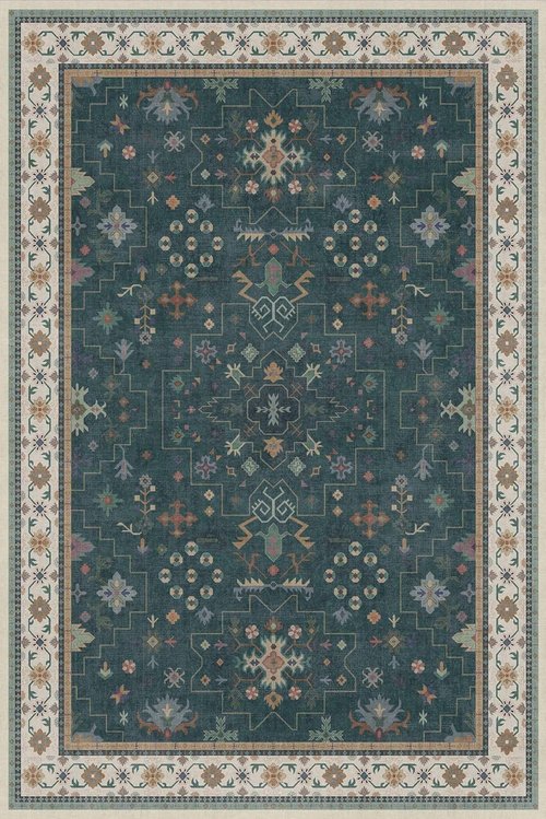 Hazo Haus Vintage Dark Green 6x9 Area Rug - Washable Floral Design for Dining & Living Rooms