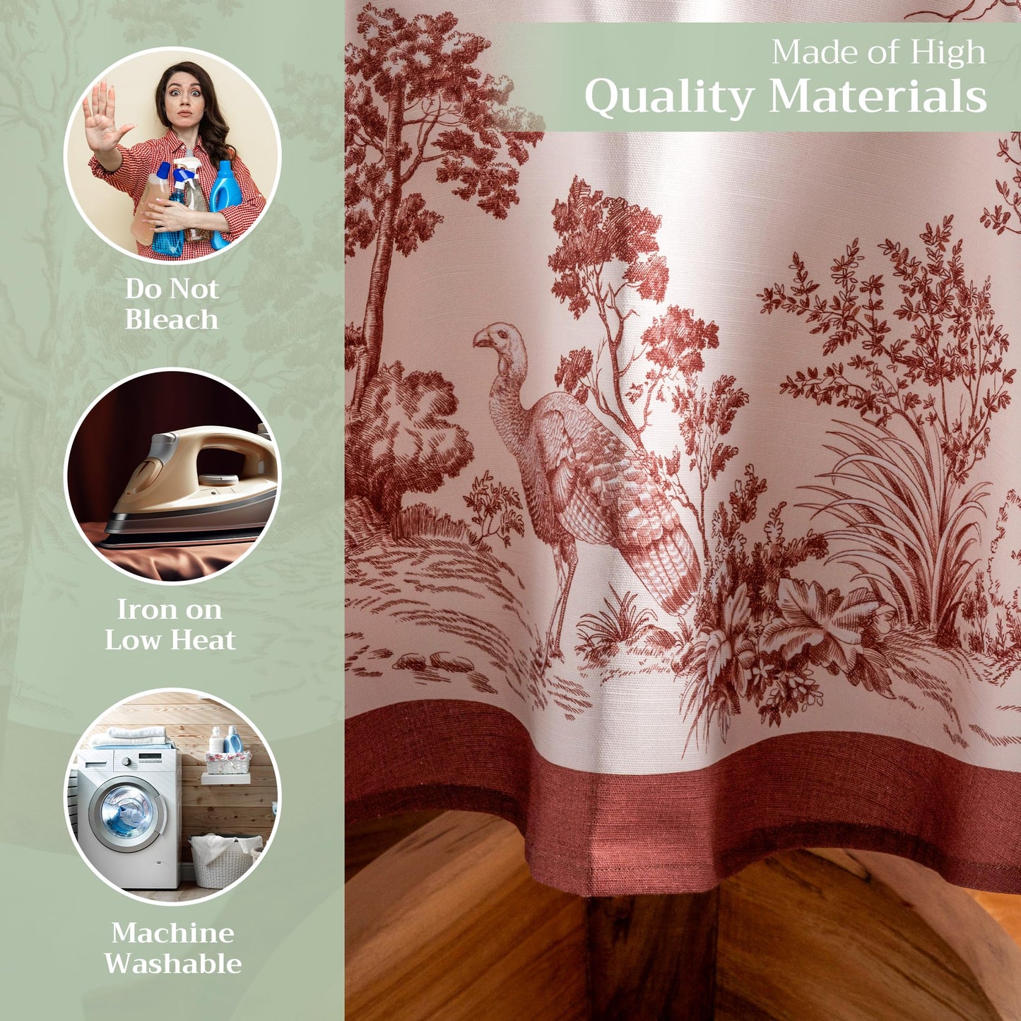 Maison d' Hermine Table Cloth Round Table 100% Cotton 69 Inches Fall Tablecloth Reusable Everyday Use for Thanksgiving Christmas Decorations Dining Farmhouse Party (Holy Jouy - Brown)