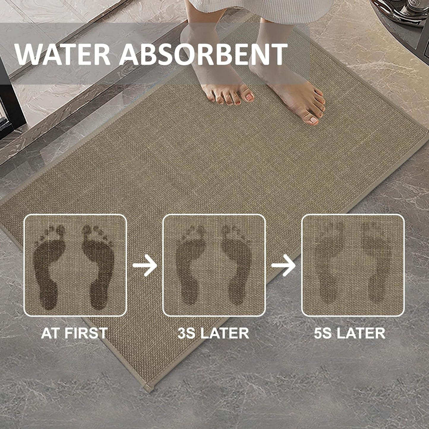 Ultra Thin Indoor Door Mat - 30"x17" Modern Geometric Non-Slip Rug with Rubber Backing | Washable Khaki Entryway Mat