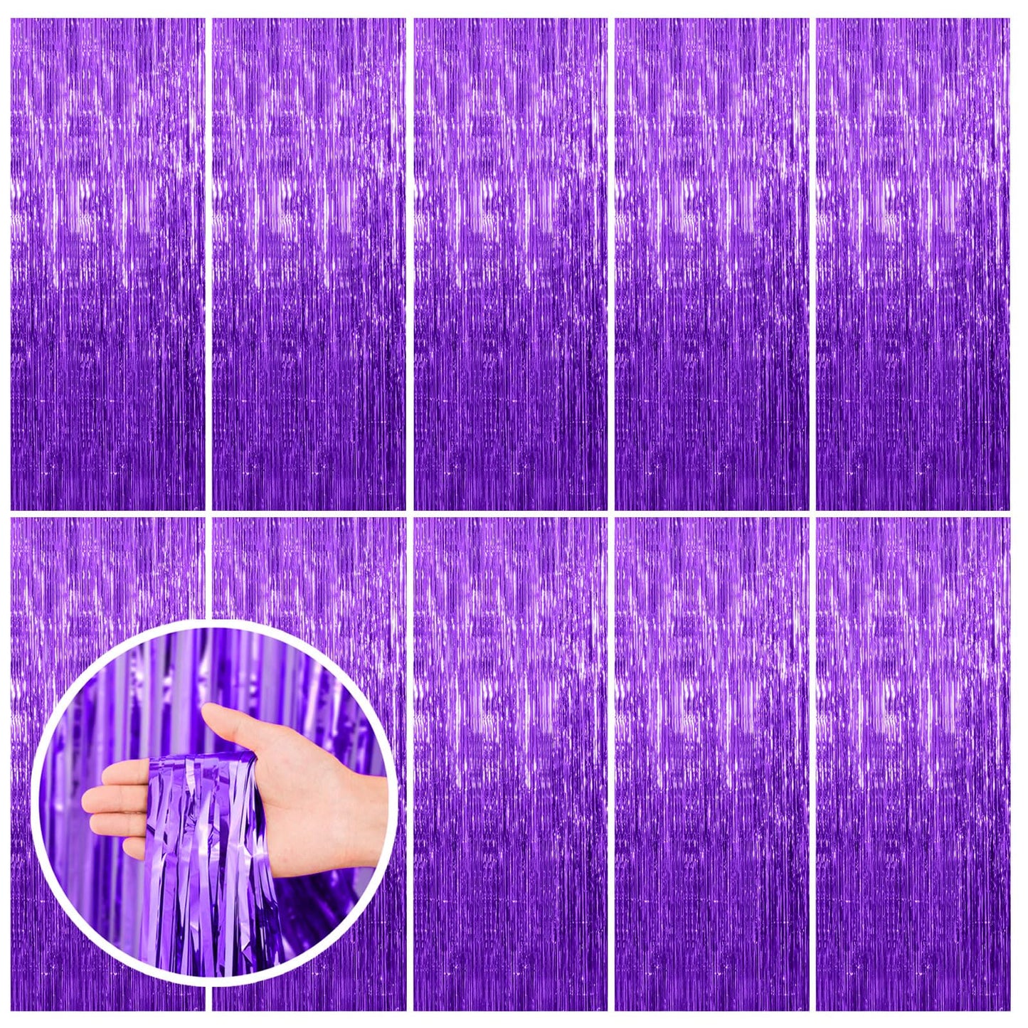 10 Pack Purple Backdrop Tinsel Streamers Foil Fringe Backdrop Halloween Party Decorations Purple Backdrop Curtain Birthday Graduation Bachelorette Christmas New Year Party Decorations