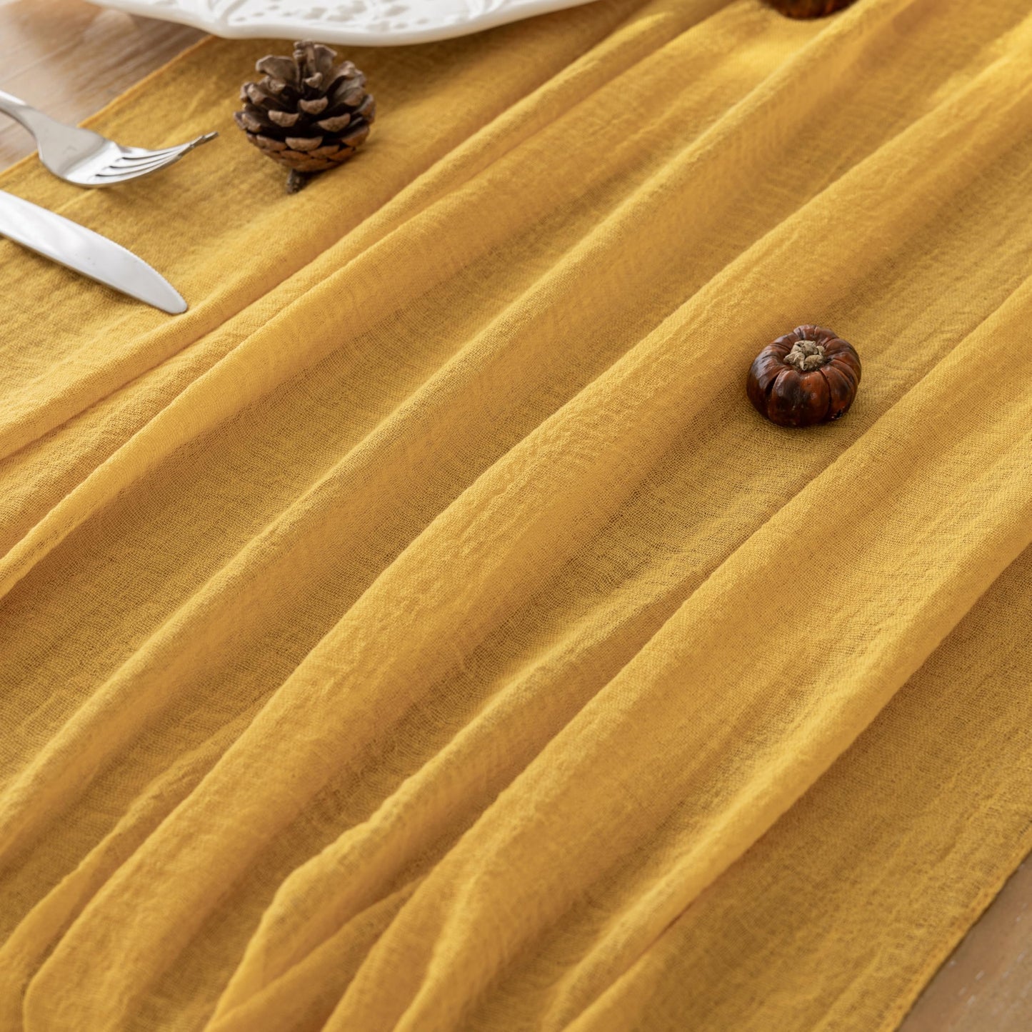 Keketoarrange 10pcs Golden Gauze Rustic Cheesecloth Table Runner 120 Inch 10 FT for Wedding Baby Shower Bridal Shower Birthday Engagement Garden Outdoor Party Long Sheer Boho Decorations