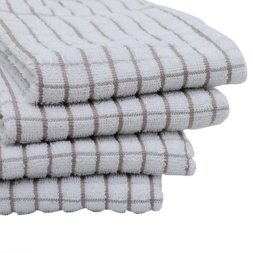 AMOUR INFINI Kitchen Towels Set of 4 - Highly Absorbent, Super Soft Terry Cotton 20x28 Inch Dish Towels with Hanging Loop - Hand & Tea Towels for Cleaning & Drying Dishes (Beige)