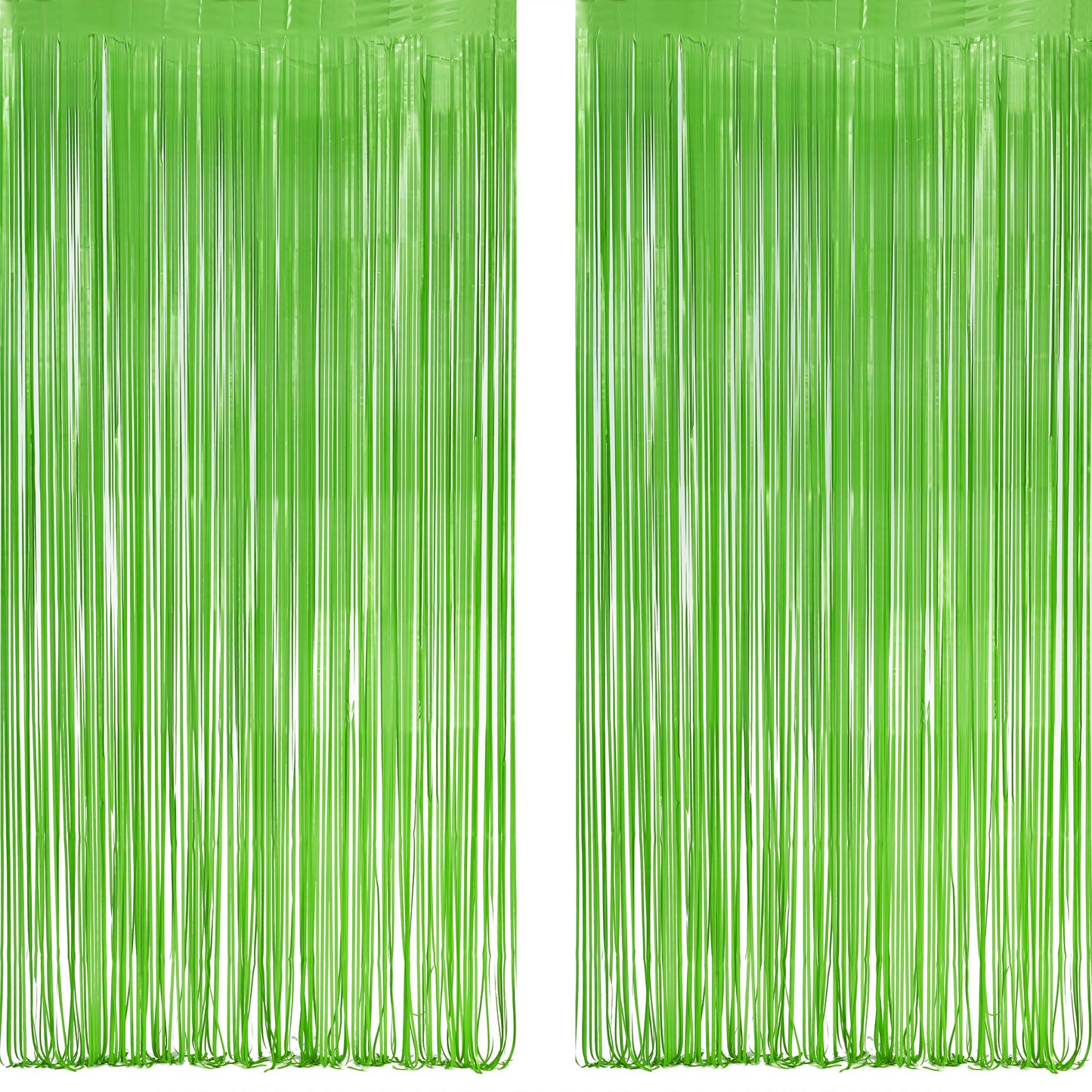 Lime Green Streamers Party Backdrop - GREATRIL Tinsel Curtain for St Patrick's Day/Frog/Wizard - 3.2ft X 8.2ft - 2 Packs