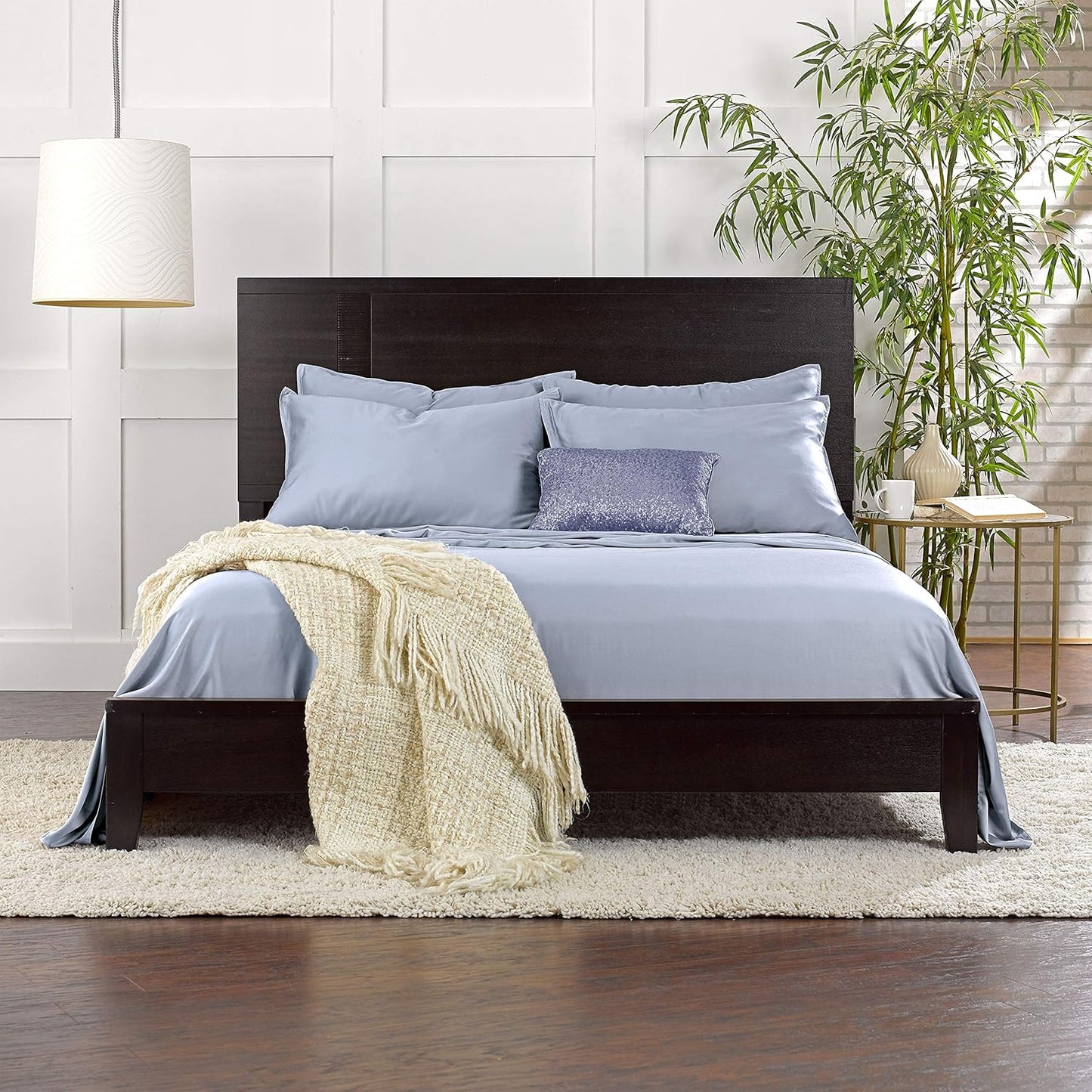 Pure Bamboo Short Queen Sheets - 100% Organic Viscose, Soft & Cooling Bed Set (60"x75") | 2-Year Quality Promise, Sterling Blue