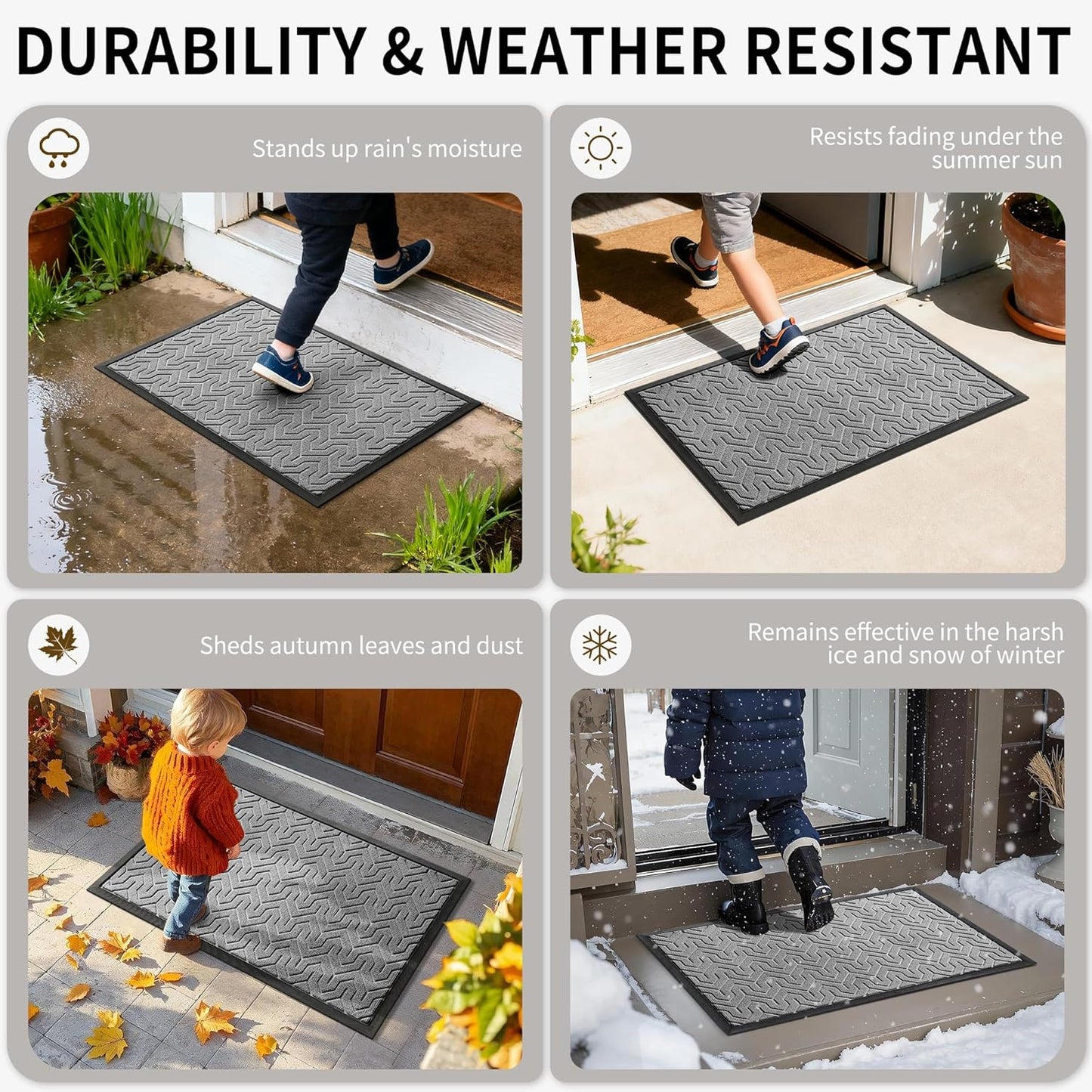 Yimobra Front Door Mat - Waterproof Heavy Duty Non-Slip Rubber | 29.5"x17" Grey Outdoor Entrance Mat